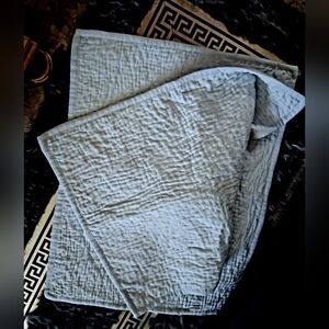 Quilted Light Blue Standard Linen Cotton Pillow Sham Set by EVERHOME